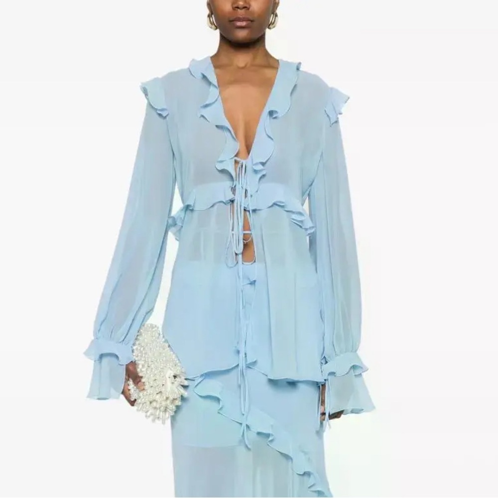 Les Filles D’eva sheer ruffled blouse in blue